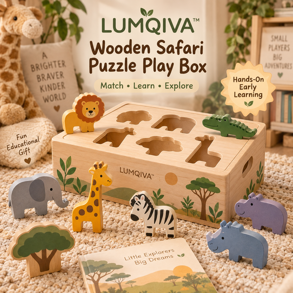 LUMQIVA™ Wooden Safari Puzzle Play Box
