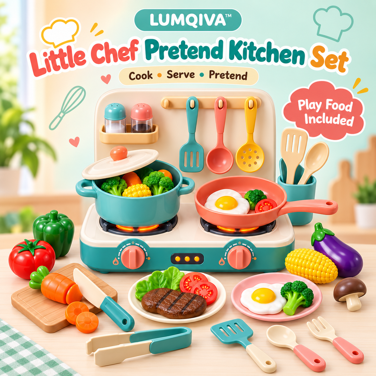 LUMQIVA™ Little Chef Pretend Kitchen Set
